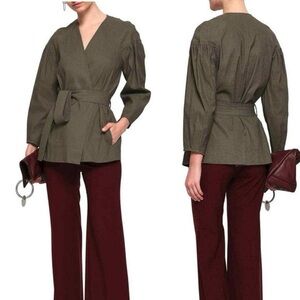 A.L.C. Kendrick Olive Green Kimono Wrap Jacket with Puff Sleeves